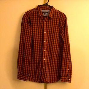 Banana Republic collared shirt and chino pants.